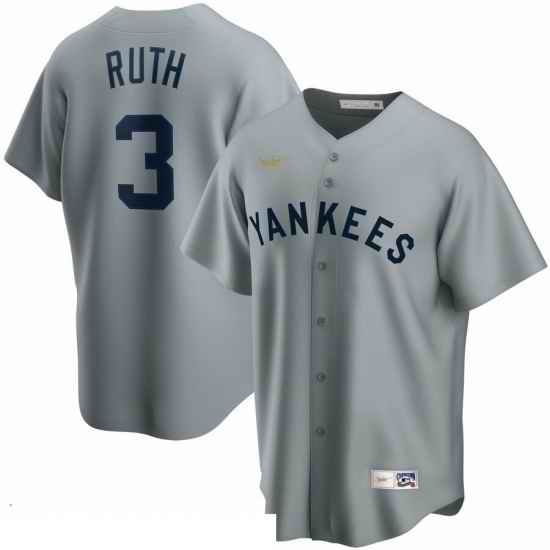 Men New York Yankees 3 Babe Ruth Nike Road Cooperstown Collection Player MLB Jersey Gray